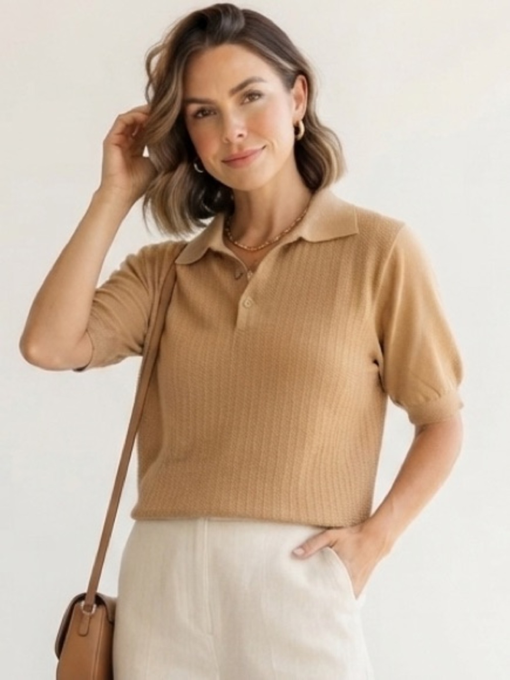 Women's Vintage Brown Knit Polo Pullover Sweater Vest. Size  Small